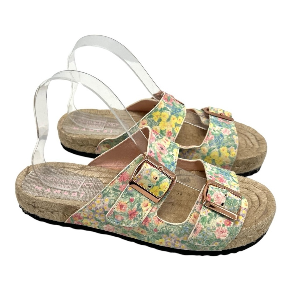 LoveShackFancy x Manebi Nordic Floral Leather Espadrille Slide Sandals Womens 39